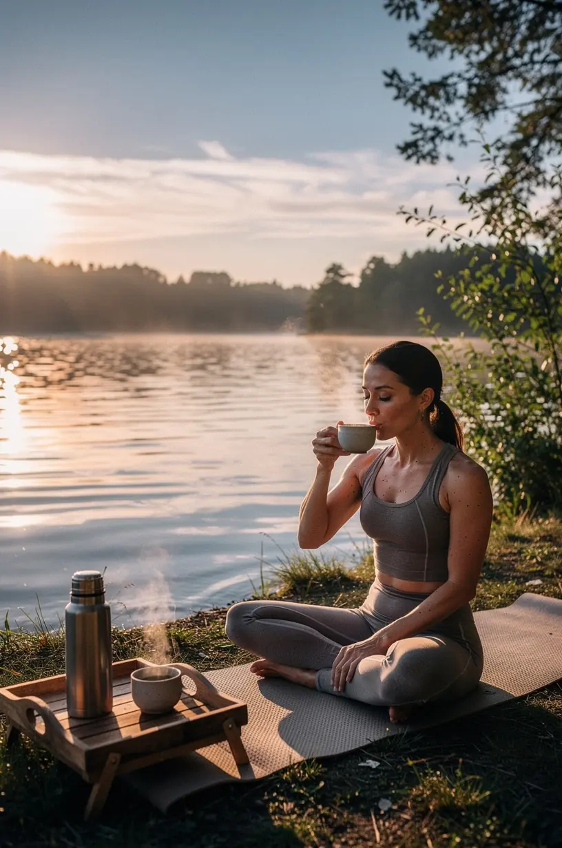 Atvira knyga apie arbatos naudą, šalia lengvai matomų arbatos lapelių, skatinantys mokymąsi ir įsisavinimą.